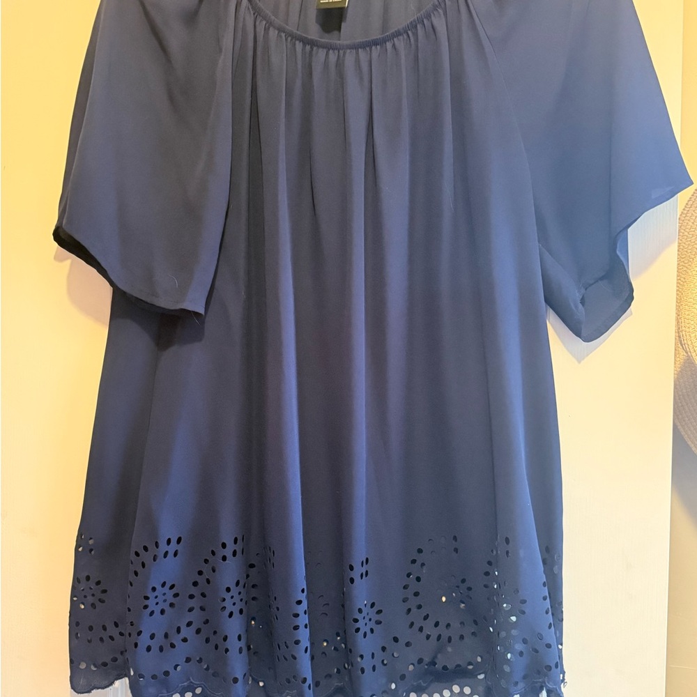 Embellished Blue Short Sleeve Blouse